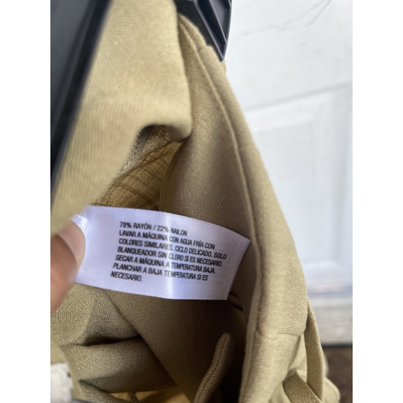 Women Khaki Wide Leg Linen Blend Pants Tie Waist Relaxed Fit Size S - Picture 7 of 7